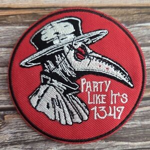Party Like It's 1349 Plague Doctor Gothic  Raven Crow Mask  Iron on Patch.